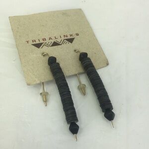 New Tribalinks Earrings Wood Stone Artisan Handcrafted African Tribal wire black